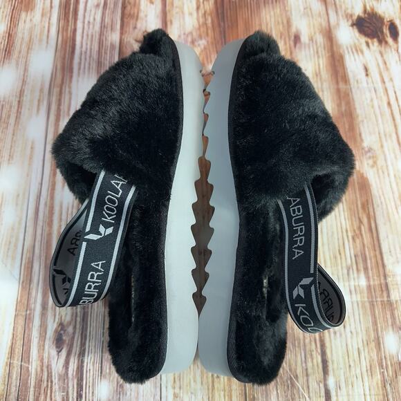 UGG Koolaburra FUZZ 'N II Size 8 Black Faux Fur Slingback Sandals Slipper Shoes - Picture 8 of 12